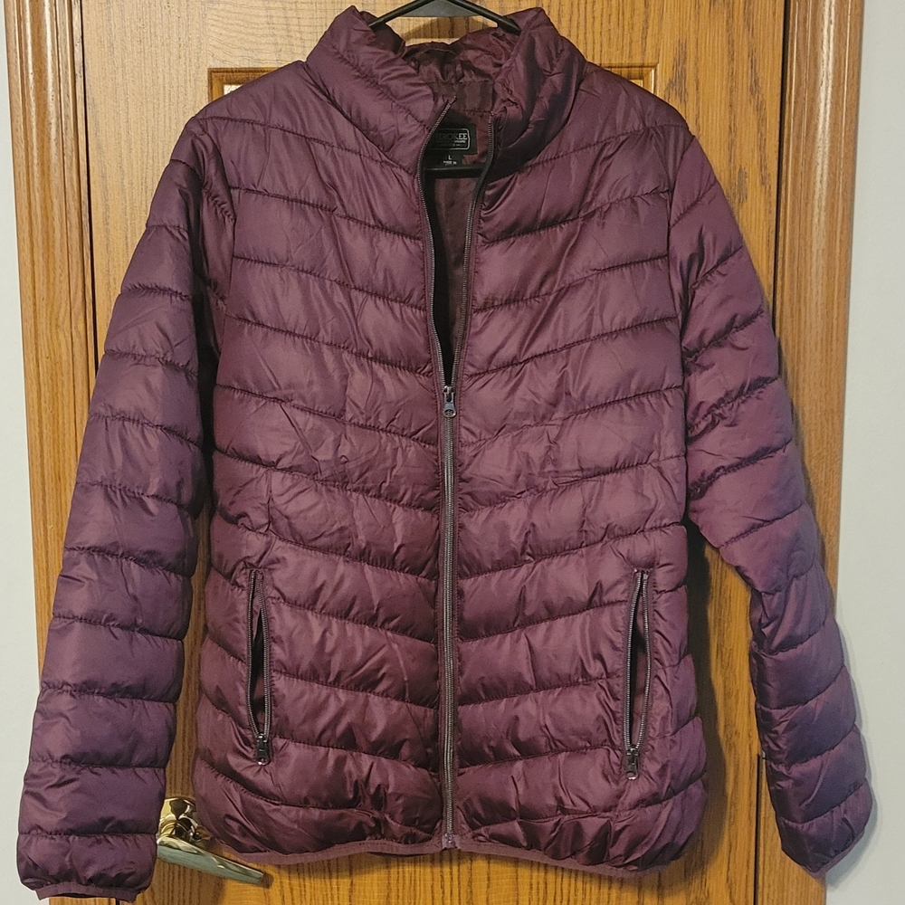Cherokee Purple Puffer Jacket with Quilted Design and Stand-Up Collar